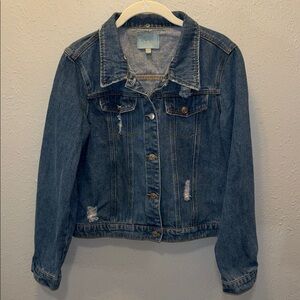Skies Are Blue Denim Distressed Hipster Jacket Black Removable Faux Fur Medium